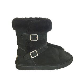 Lamo Womens Black Suede Ankle Booties Faux Fur-Lined Pull On Size 9